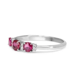 Platinum 3 Stone Ruby and Diamond Band Ring