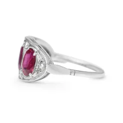 Platinum 3 Stone Ruby and Diamond Ring