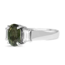 Platinum Alexandrite and Baguette Diamond 3 Stone Ring