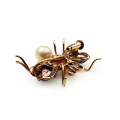 Platinum and 18ct Rose Gold Deco Ruby and Pearl Insect/Bee Brooch