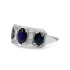 Platinum and 18ct White Gold 3 Stone Sapphire and Diamond Ring