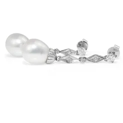 Platinum and 18ct White Gold Diamond and 11mm South Sea Pearl Earrings