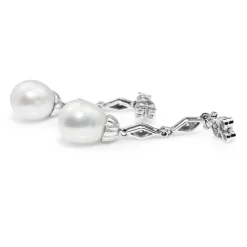 Platinum and 18ct White Gold Diamond and 11mm South Sea Pearl Earrings