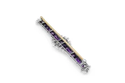 Platinum and 18ct Yellow Gold Amethyst, Diamond and Pearl Brooch