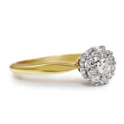Platinum and 18ct Yellow Gold Old Cut Diamond Cluster Ring