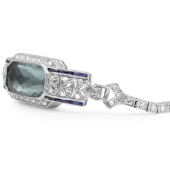 Platinum and Palladium Art Deco Aquamarine, Sapphire and Single Cut Diamond Bracelet