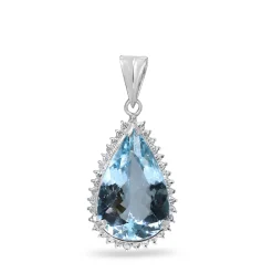 Platinum Aquamarine and Diamond Halo Necklace