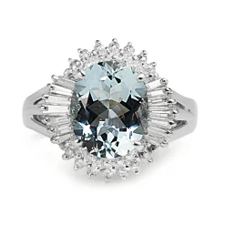 Platinum Aquamarine and Diamond Ballerina Ring