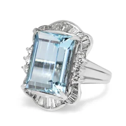 Platinum Aquamarine and Diamond Vintage Cocktail Ring