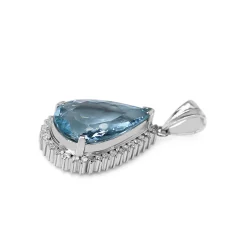 Platinum Aquamarine and Diamond Halo Necklace