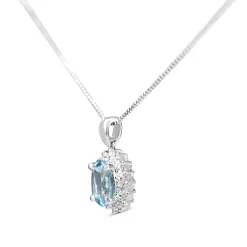 Platinum Aquamarine and Diamond Halo Necklace