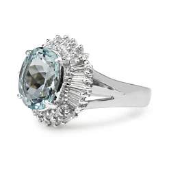 Platinum Aquamarine and Diamond Ballerina Ring
