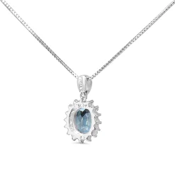 Platinum Aquamarine and Diamond Halo Necklace