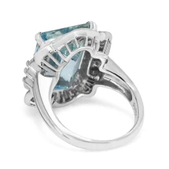 Platinum Aquamarine and Diamond Vintage Cocktail Ring