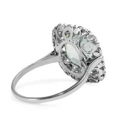 Platinum Art Deco Aquamarine and Single Cut Diamond Ring