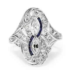 Platinum Art Deco Diamond and Sapphire Ring