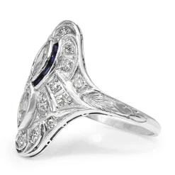 Platinum Art Deco Diamond and Sapphire Ring