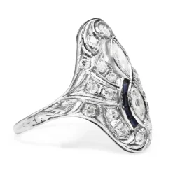 Platinum Art Deco Diamond and Sapphire Ring