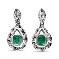 Platinum Art Deco Emerald Earrings