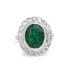 Platinum Art Deco Emerald and Old Cut Diamond Daisy Ring
