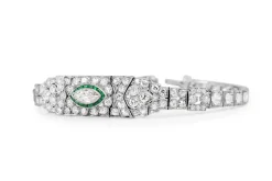 Platinum Art Deco Emerald and Diamond Bracelet