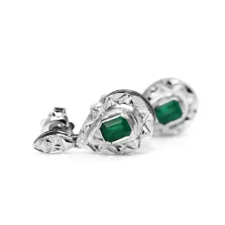 Platinum Art Deco Emerald Earrings