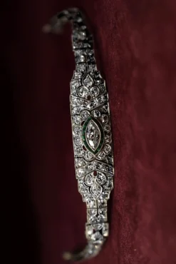 Platinum Art Deco Emerald and Diamond Bracelet