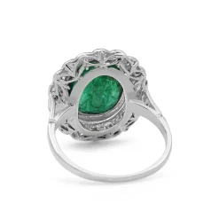 Platinum Art Deco Emerald and Old Cut Diamond Daisy Ring