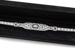 Platinum Art Deco Emerald and Diamond Bracelet