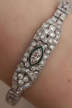 Platinum Art Deco Emerald and Diamond Bracelet