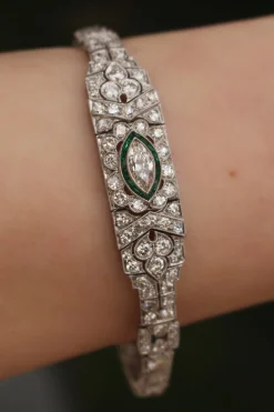 Platinum Art Deco Emerald and Diamond Bracelet