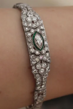 Platinum Art Deco Emerald and Diamond Bracelet
