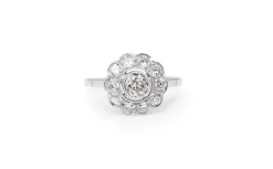 Platinum Art Deco Old Cut Diamond Daisy Ring