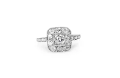 Platinum Art Deco Old Cut Diamond Cluster Ring