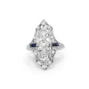 Platinum Art Deco Old Cut Diamond and Sapphire Ring