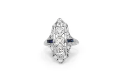 Platinum Art Deco Old Cut Diamond and Sapphire Ring
