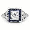 Platinum Art Deco Old Cut Diamond and Sapphire Ring