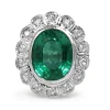 Platinum Art Deco Old Cut Diamond and Emerald Cluster Ring