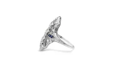 Platinum Art Deco Old Cut Diamond and Sapphire Ring