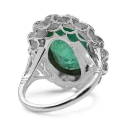 Platinum Art Deco Old Cut Diamond and Emerald Cluster Ring