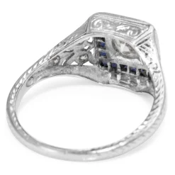 Platinum Art Deco Old Cut Diamond and Sapphire Ring