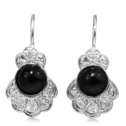 Platinum Art Deco Onyx and Diamond Earrings