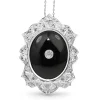 Platinum Art Deco Onyx and Old Cut Diamond Necklace / Brooch
