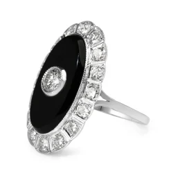 Platinum Art Deco Onyx and Diamond Daisy Ring