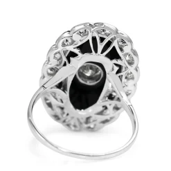 Platinum Art Deco Onyx and Diamond Daisy Ring