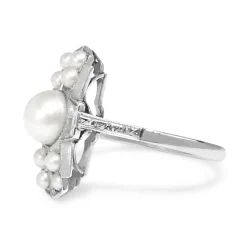 Platinum Art Deco Pearl Ring