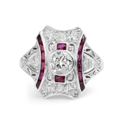Platinum Art Deco Ruby and Diamond Ring