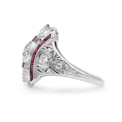 Platinum Art Deco Ruby and Diamond Ring