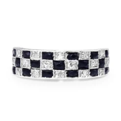 Platinum Art Deco Sapphire and Diamond Checkerboard Style Ring