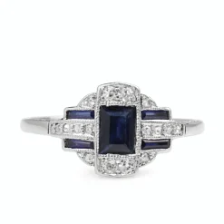 Platinum Art Deco Sapphire and Old Cut Diamond Ring
